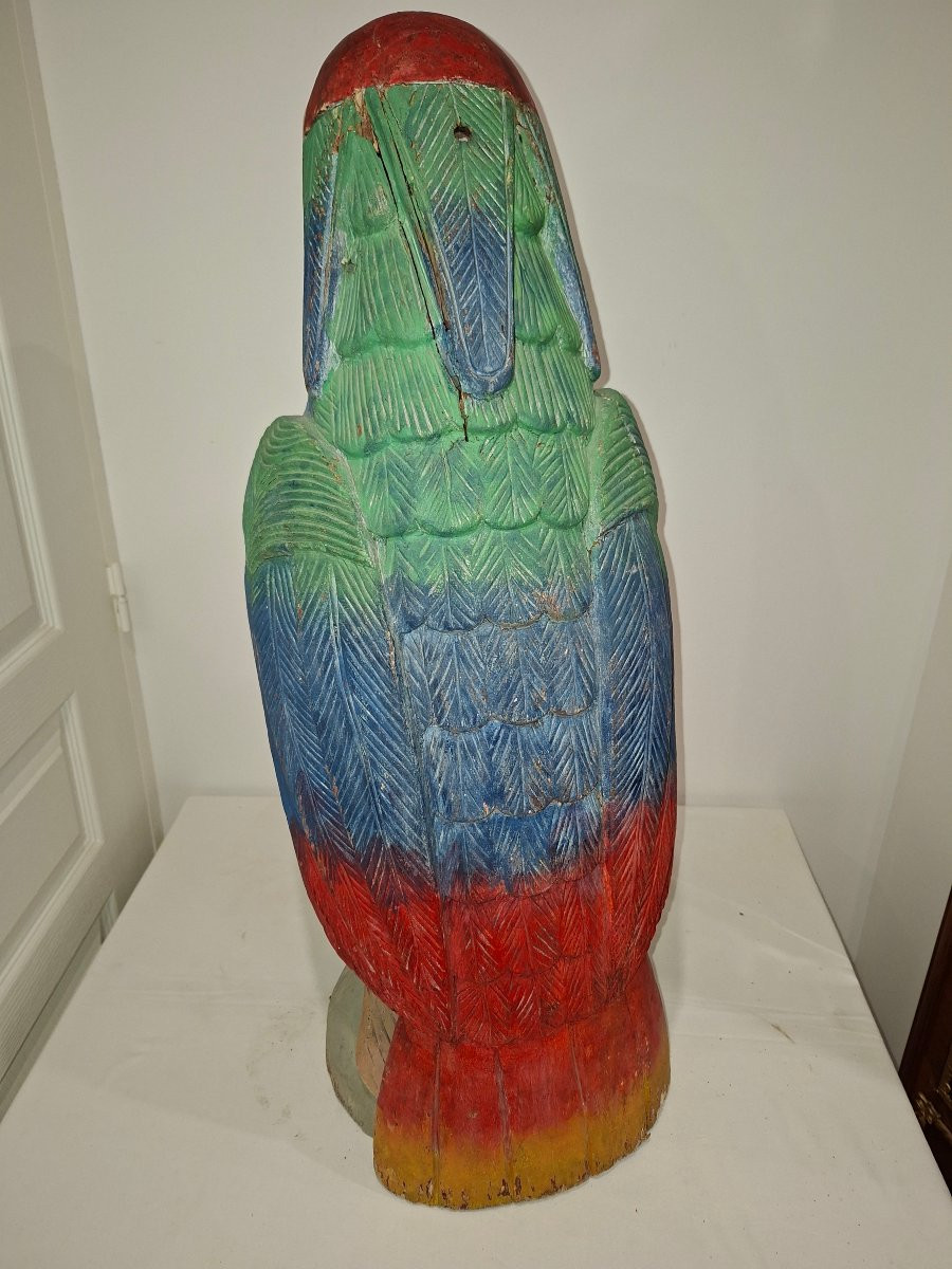 Ara Parrot In Molave Wood, Polychrome Painted -photo-1