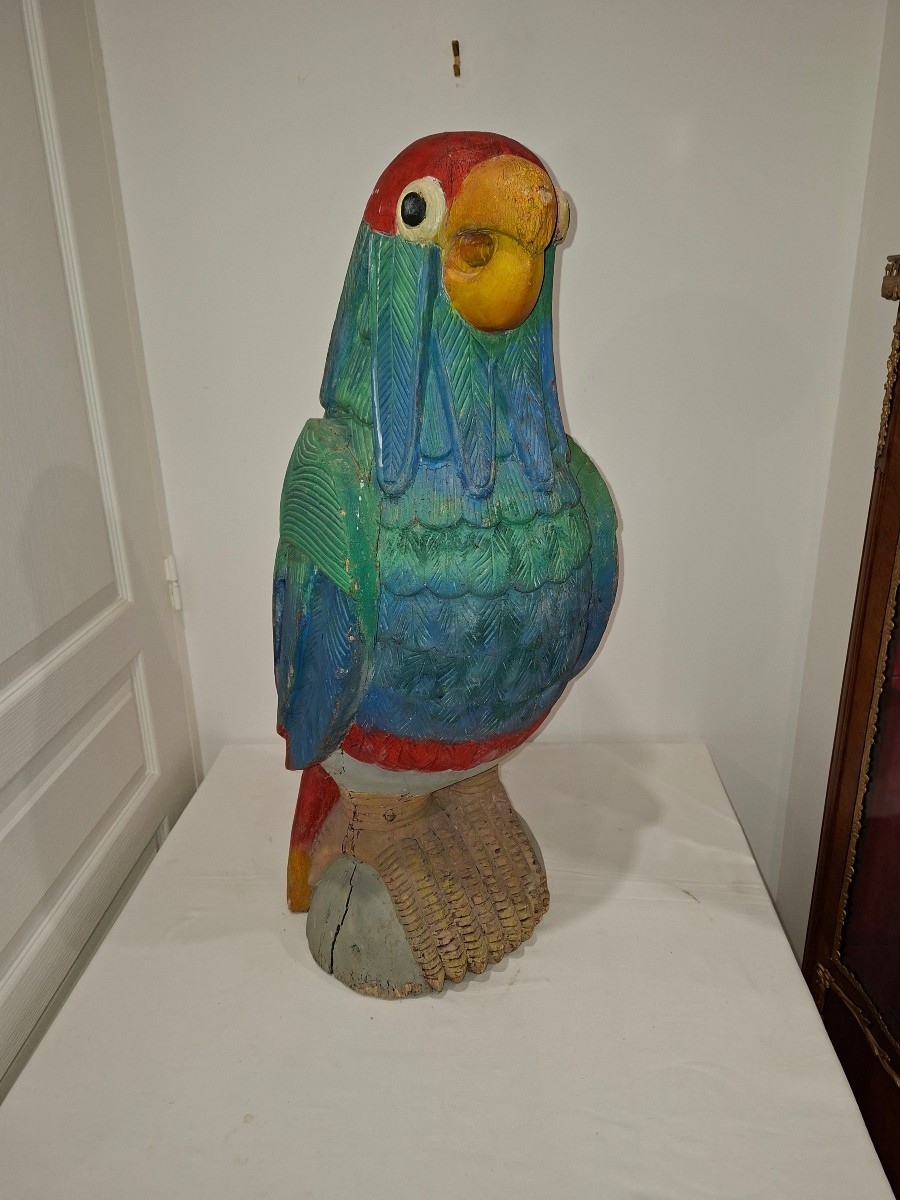 Ara Parrot In Molave Wood, Polychrome Painted 