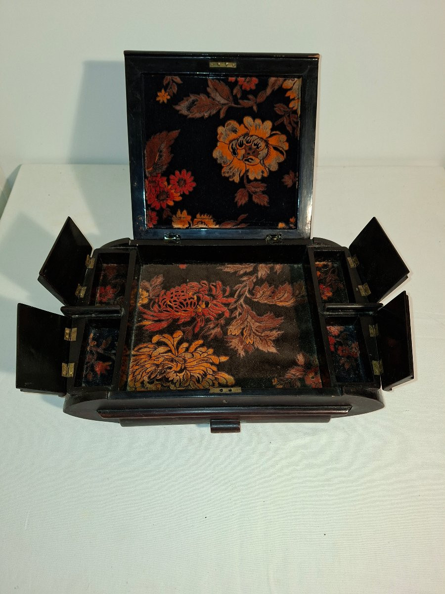 Boite a Bijoux Chinoise Laqué Noire et Nacre -photo-3