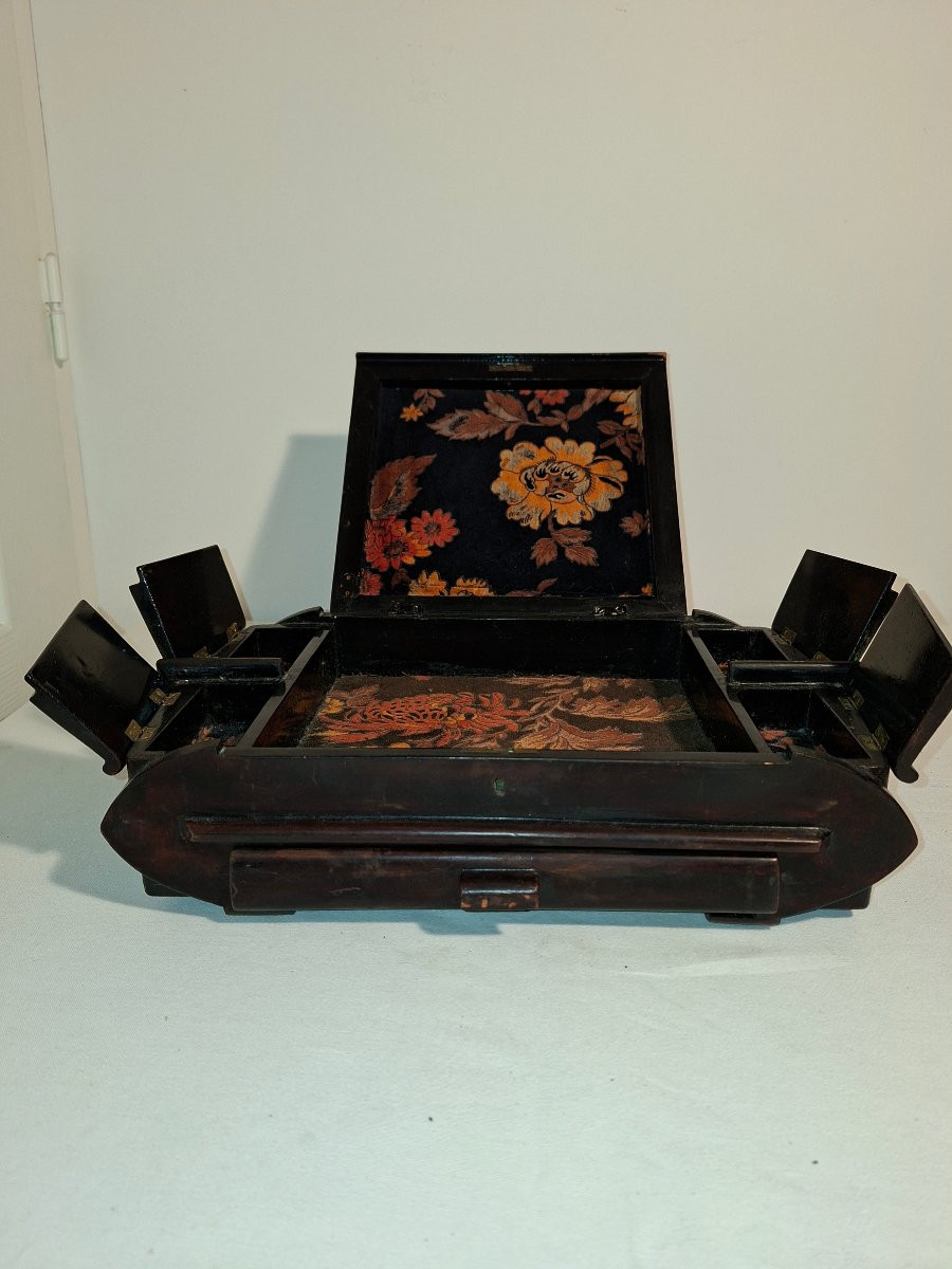 Boite a Bijoux Chinoise Laqué Noire et Nacre -photo-1