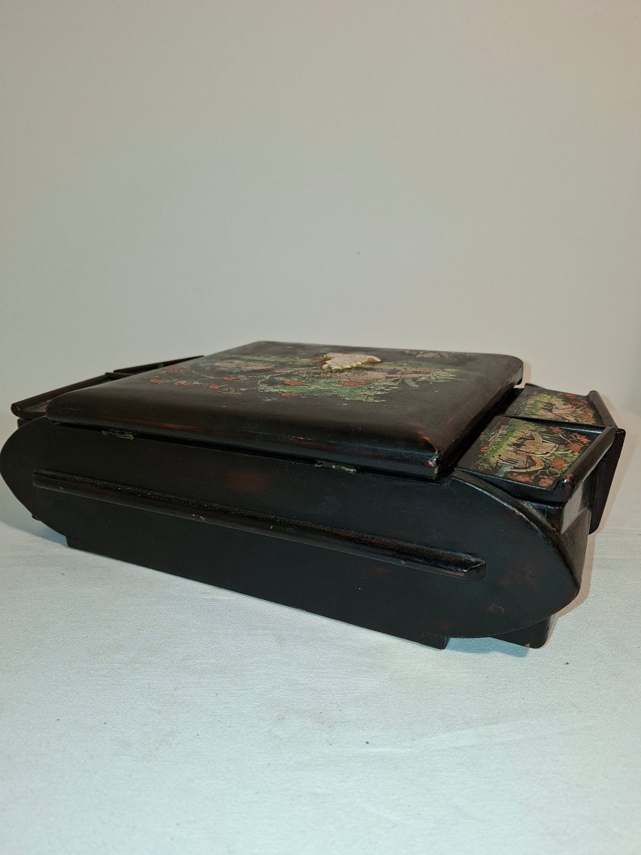 Boite a Bijoux Chinoise Laqué Noire et Nacre -photo-2