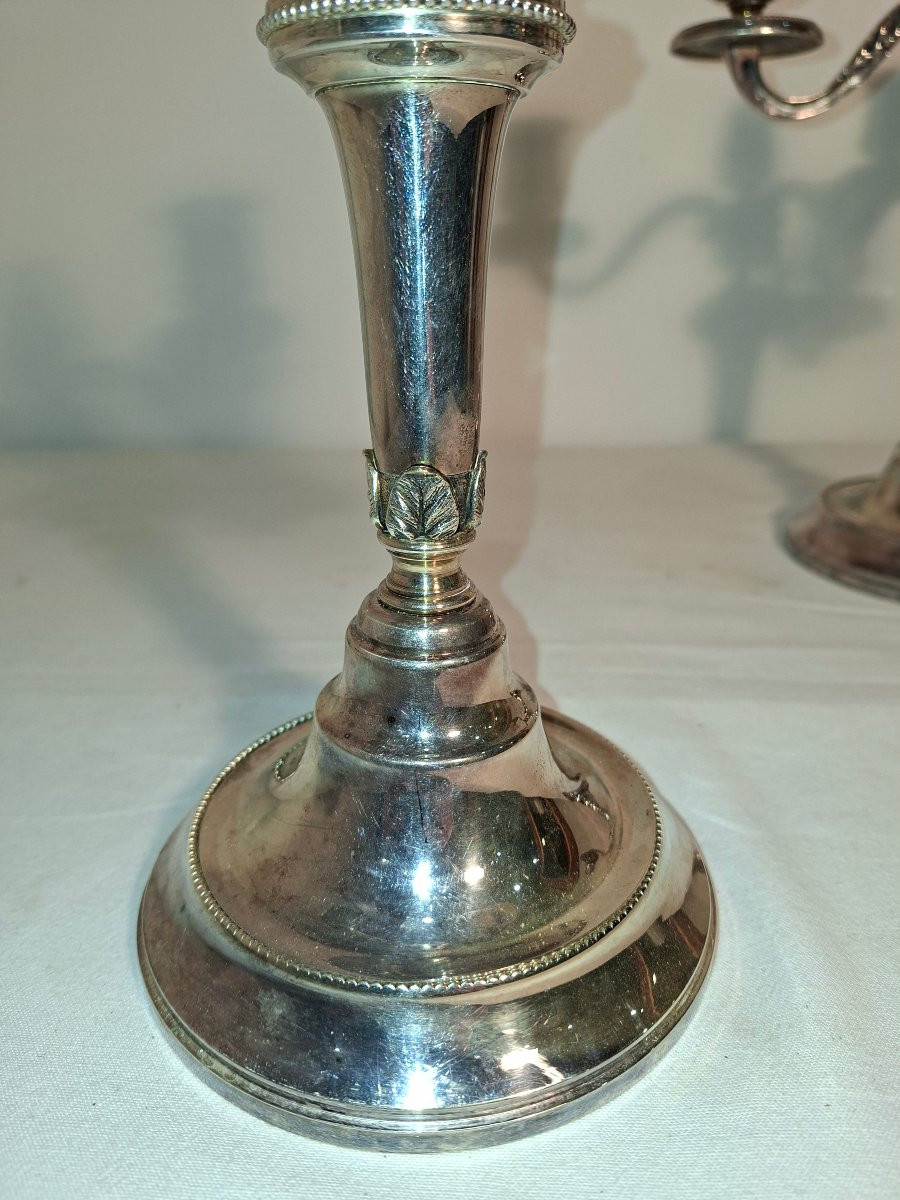 Paire de Chandeliers/ Candélabres en Metal Argenté à 3 Lumieres-photo-3