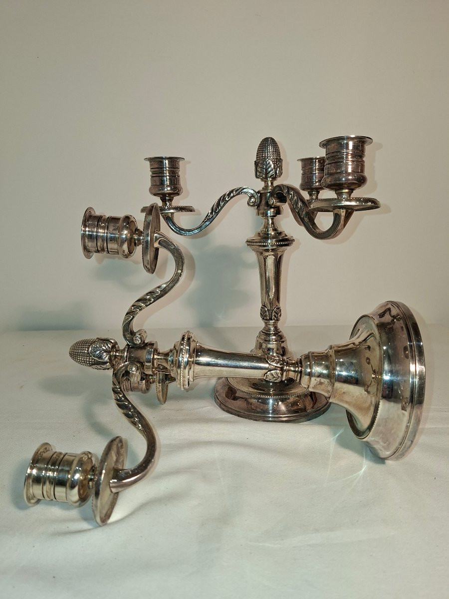 Paire de Chandeliers/ Candélabres en Metal Argenté à 3 Lumieres-photo-1