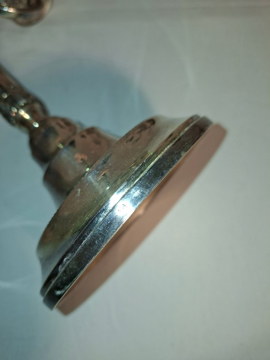 Paire de Chandeliers/ Candélabres en Metal Argenté à 3 Lumieres-photo-2