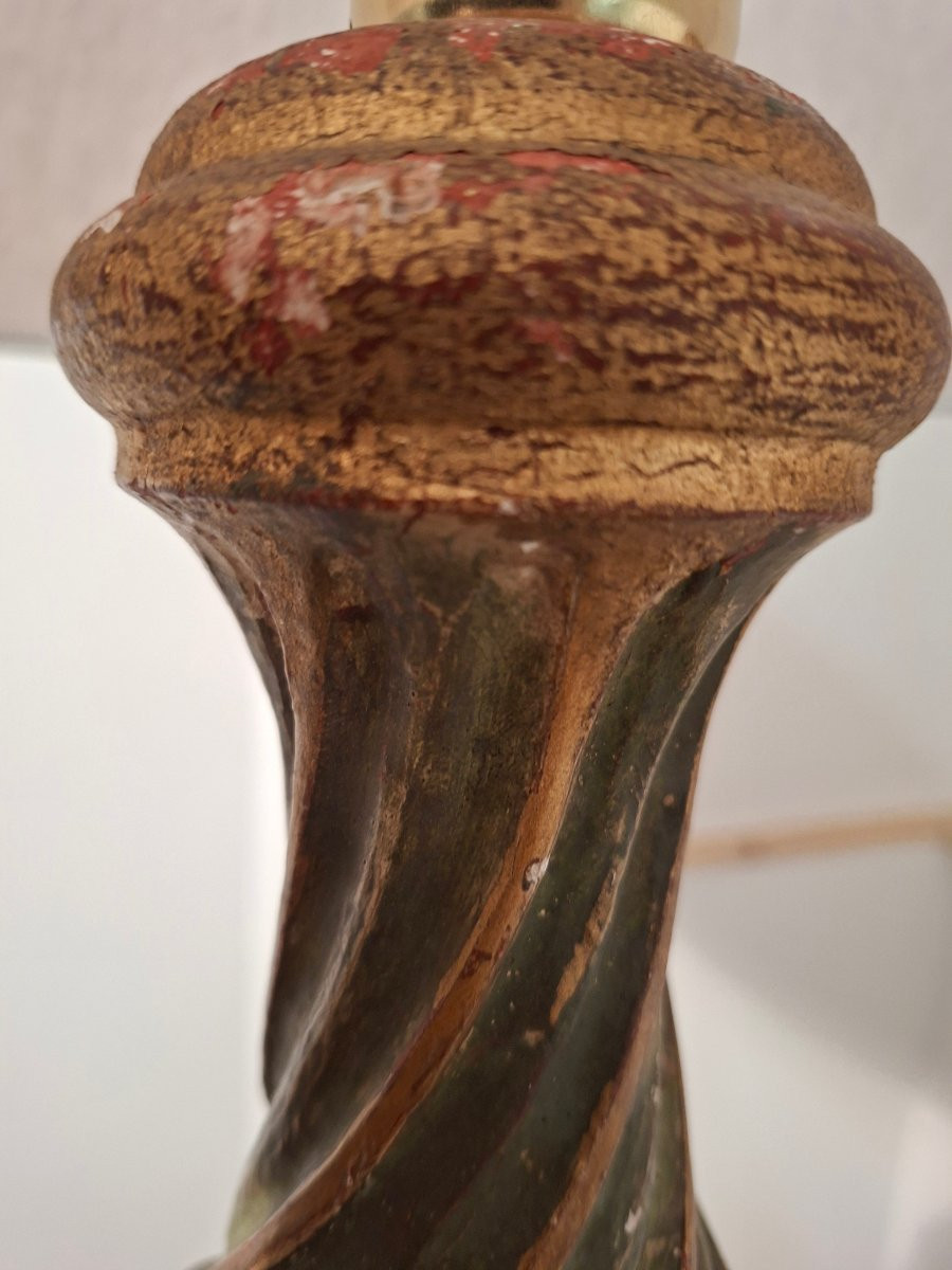  Lampe Baroque  Grand Model en Bois Peint Polychromé -photo-1