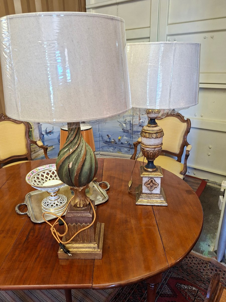 Baroque Lamp In Painted Wood-photo-2