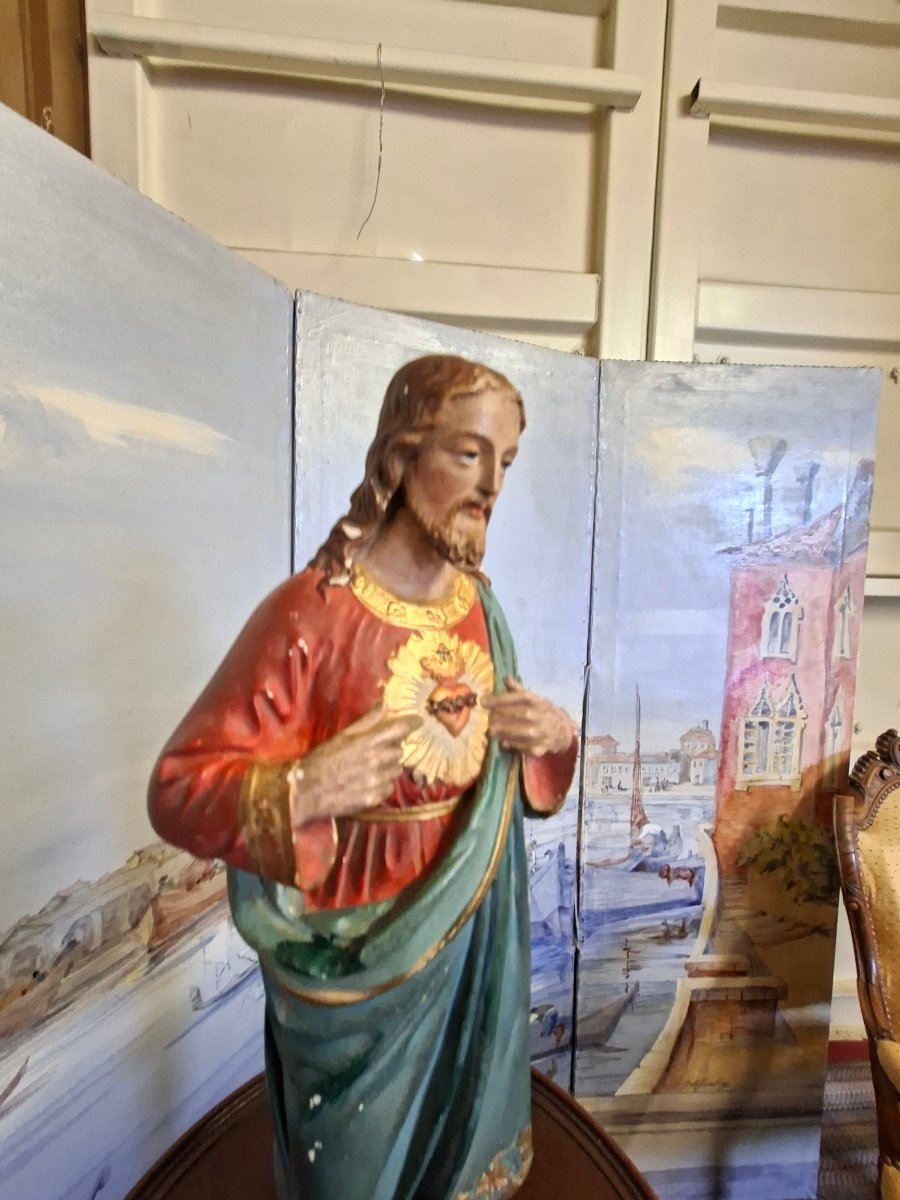 Statue Of Jesus In Polychrome Plaster-photo-2