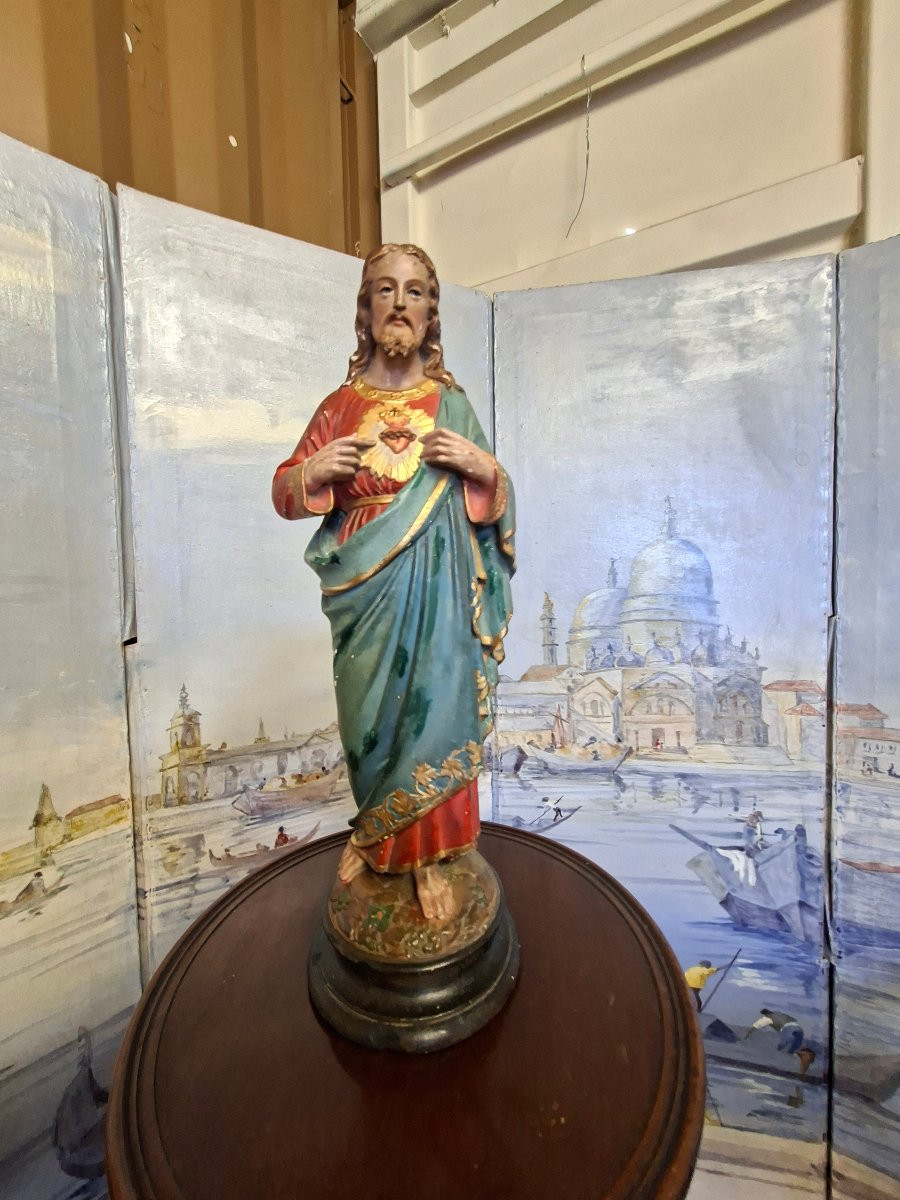 Statue Of Jesus In Polychrome Plaster-photo-7