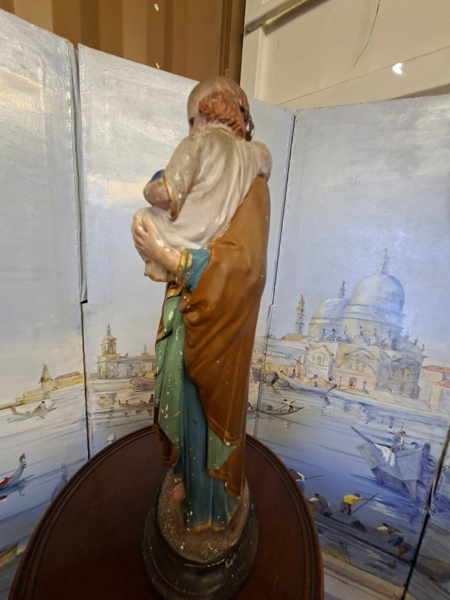 Statue Joseph et l'Enfant Jésus en plâtre peint Polychrome .-photo-4