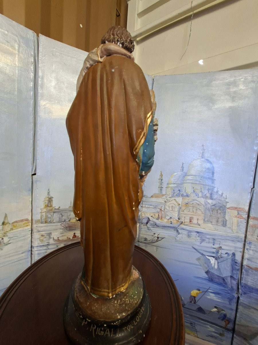 Statue Joseph et l'Enfant Jésus en plâtre peint Polychrome .-photo-2