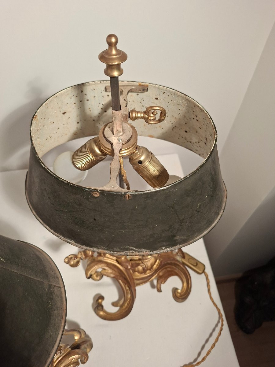 Lampes Bouillottes Monté sur Base de Chenets à Sujets en Bronze de Style Louis XV -photo-1
