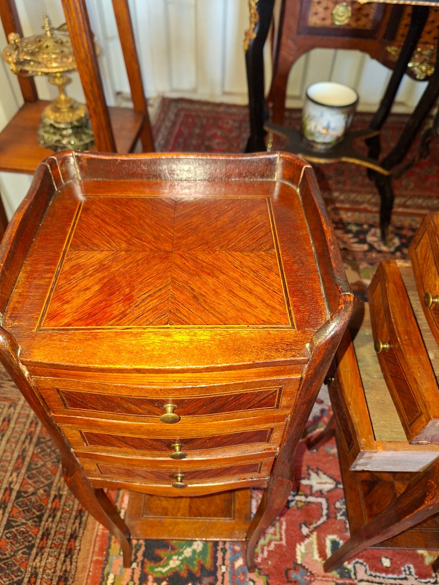 Paire de Chevets de Style Louis XV en Marqueterie -photo-2