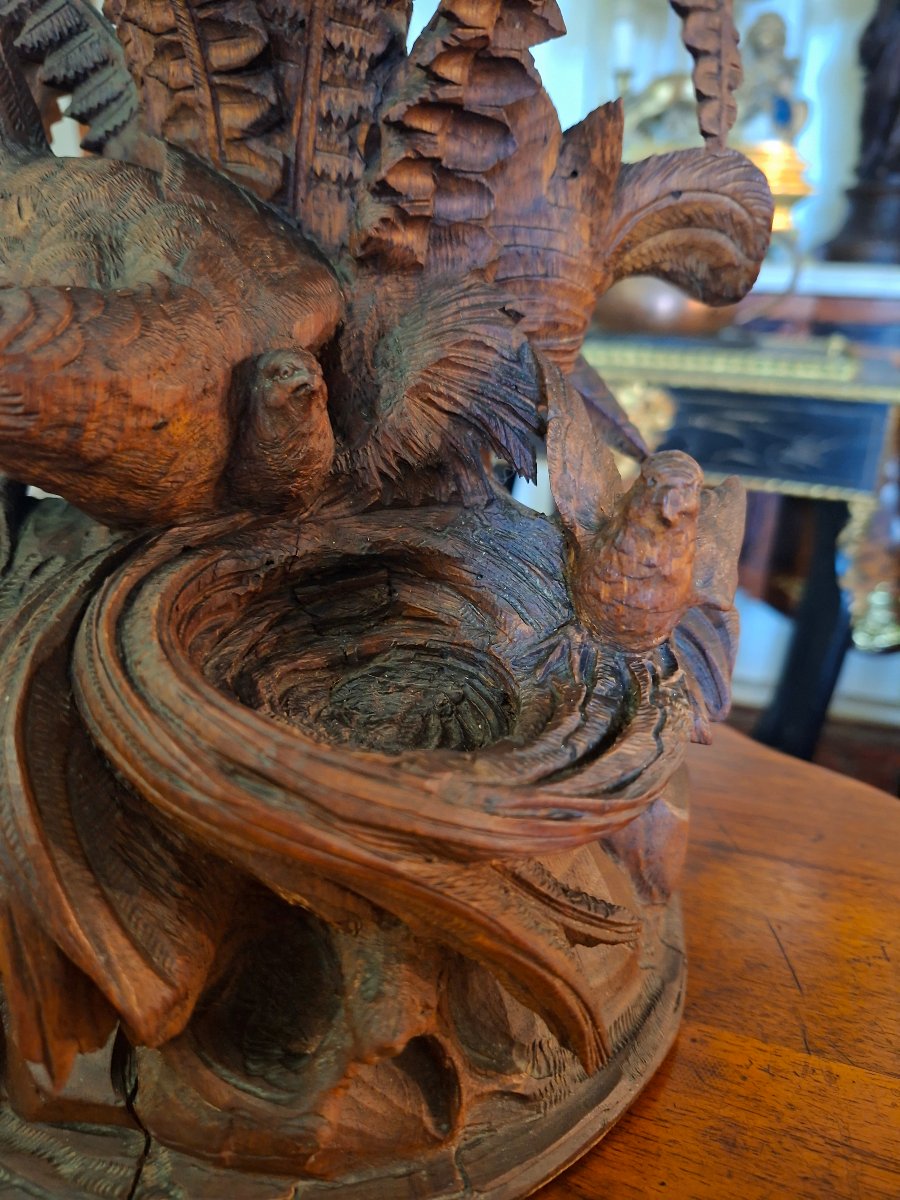 Vase en Cristal Soliflore Art Nouveau en Bois Naturel Sculpté -photo-6