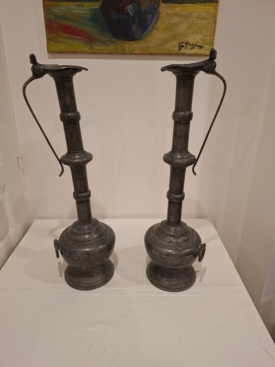 Pair Of Pewter Pitchers