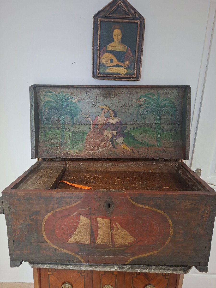 Coffre de Bateau à Décors Peint Polychrome -photo-3