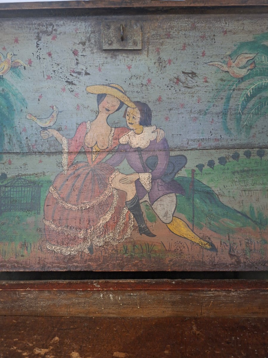 Coffre de Bateau à Décors Peint Polychrome -photo-5