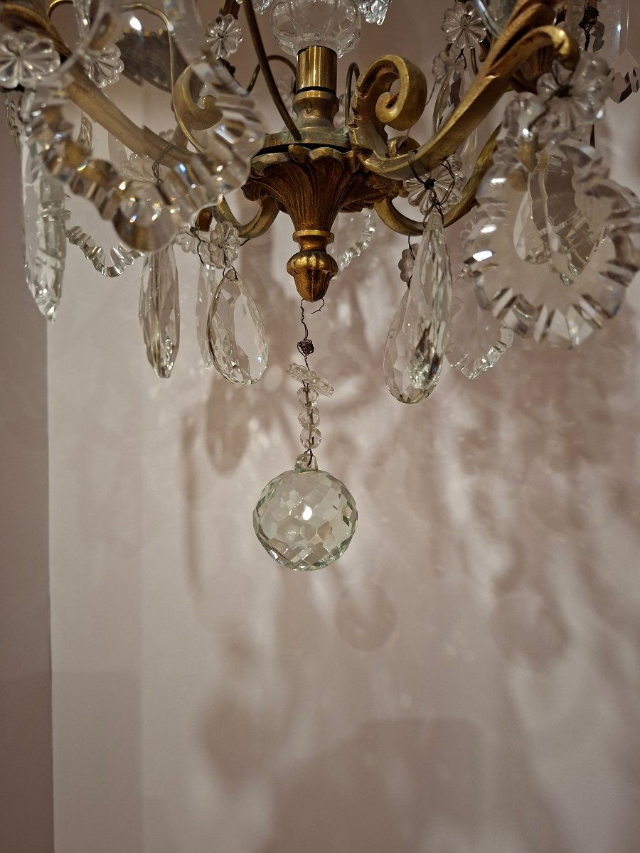 Lustre Cage en Bronze doré et Pampilles de Cristal  -photo-3