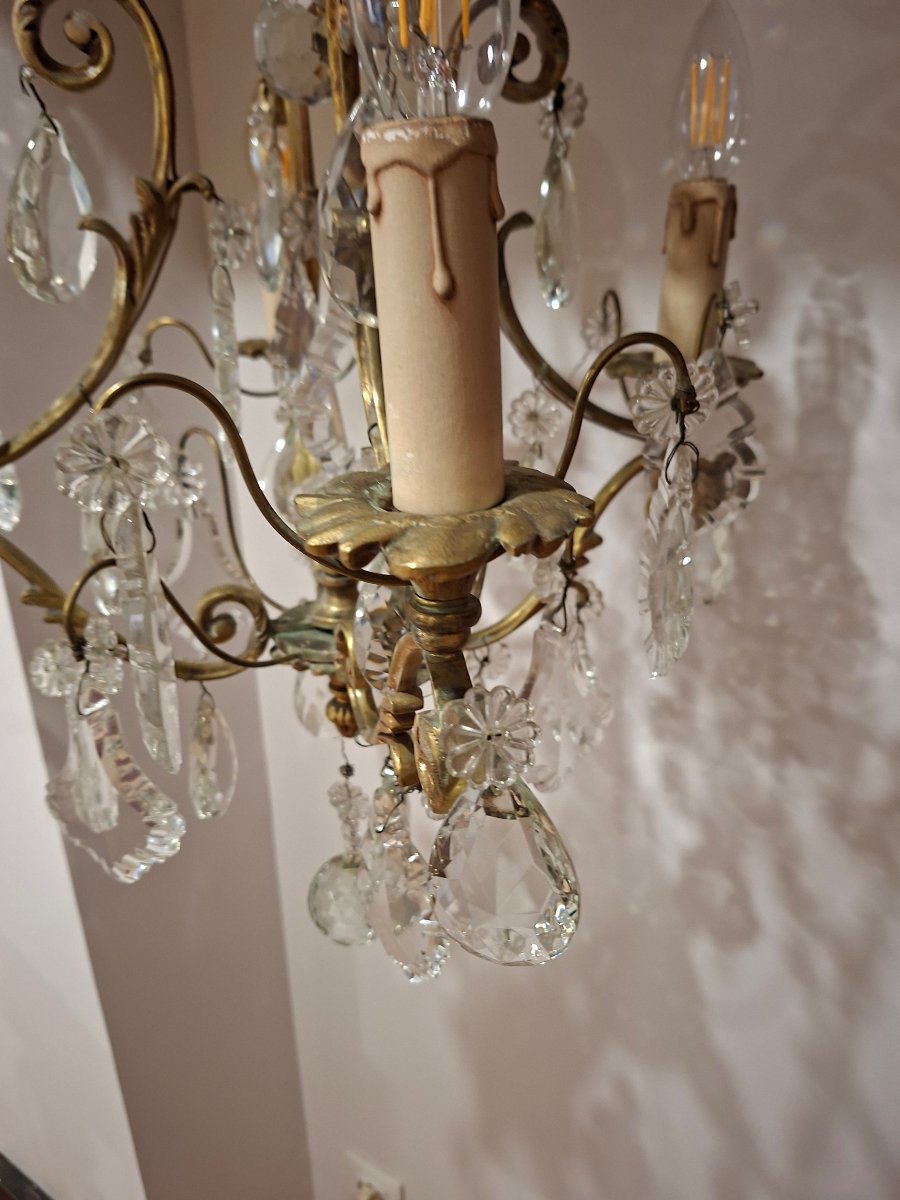 Lustre Cage en Bronze doré et Pampilles de Cristal  -photo-4