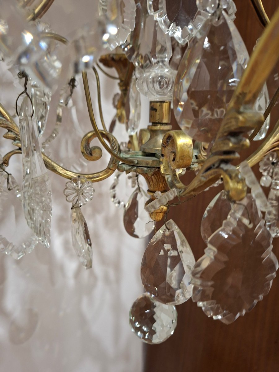 Lustre Cage en Bronze doré et Pampilles de Cristal  -photo-5