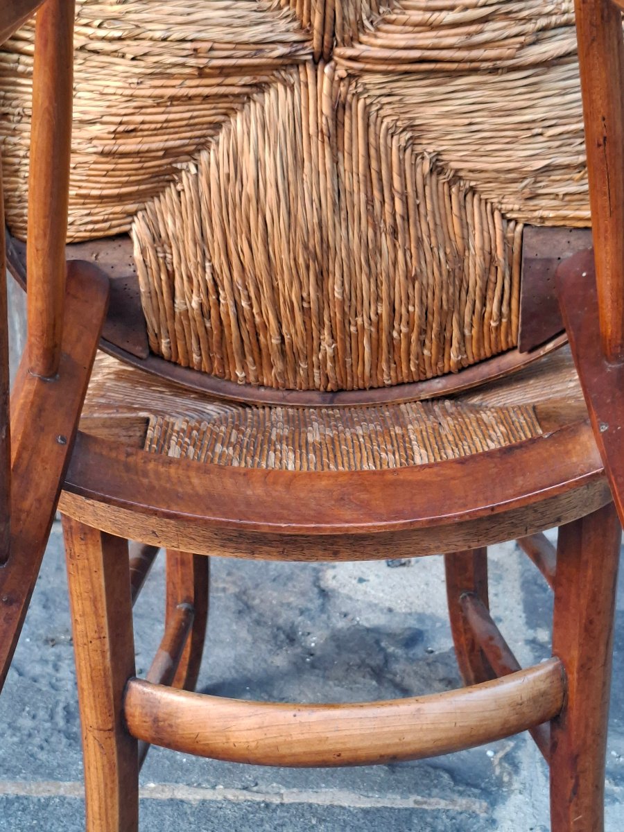  Pair Of Art Nouveau Wood And Straw Chairs With Openwork Backrests -photo-4