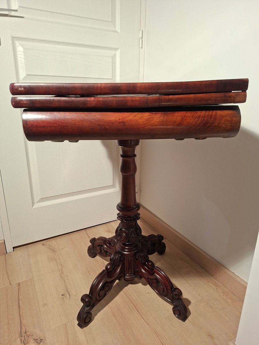Table  à Jeu ou Console en Acajou à Plateau Tournant -photo-3