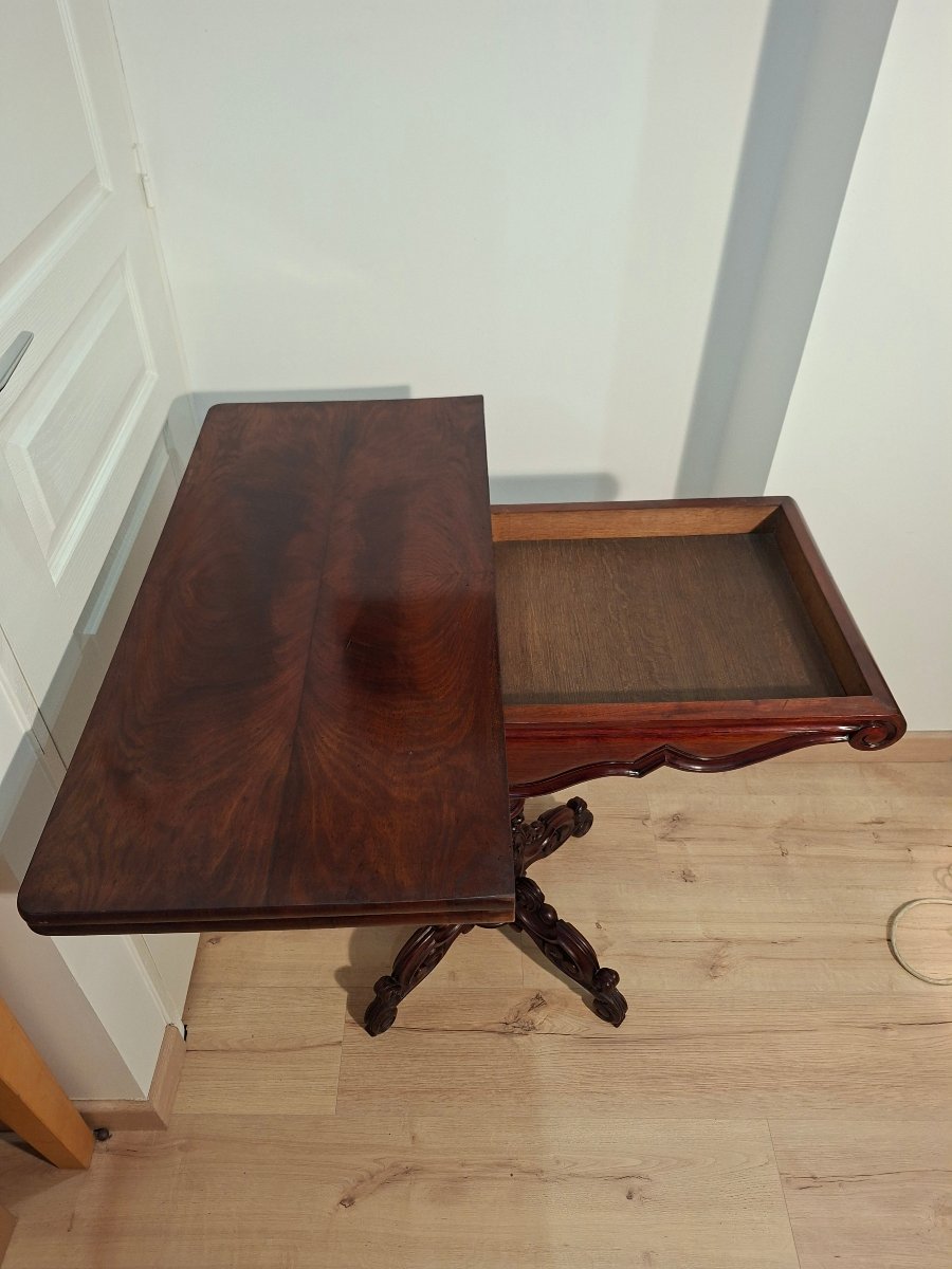 Table  à Jeu ou Console en Acajou à Plateau Tournant -photo-1
