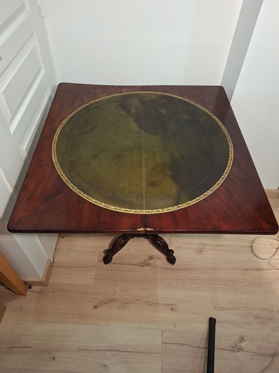 Table  à Jeu ou Console en Acajou à Plateau Tournant -photo-3