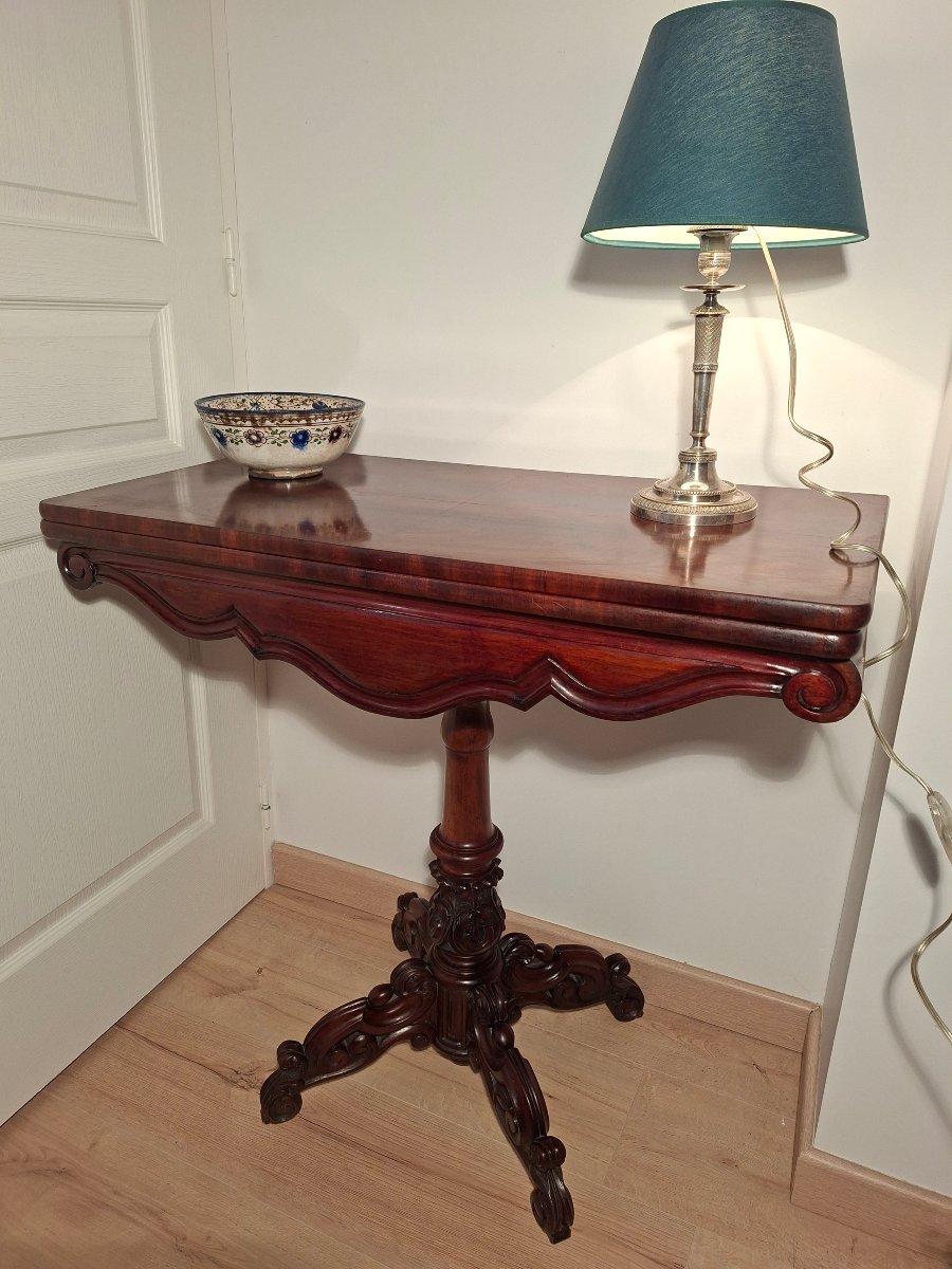 Table  à Jeu ou Console en Acajou à Plateau Tournant 