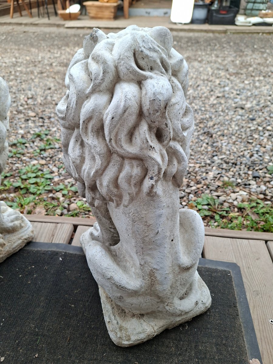 Pair Of Guardian Lions Made Of Reconstructed Stone -photo-4
