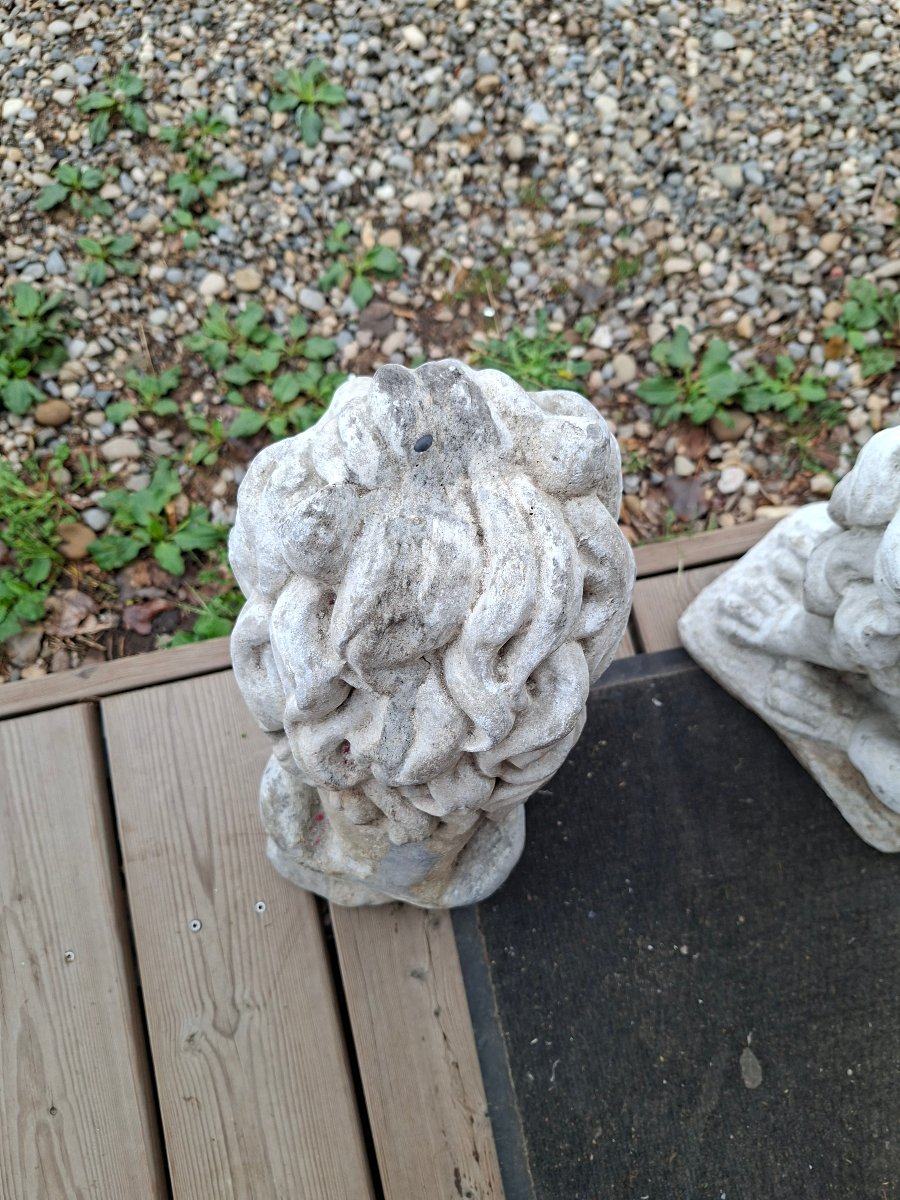 Pair Of Guardian Lions Made Of Reconstructed Stone -photo-7