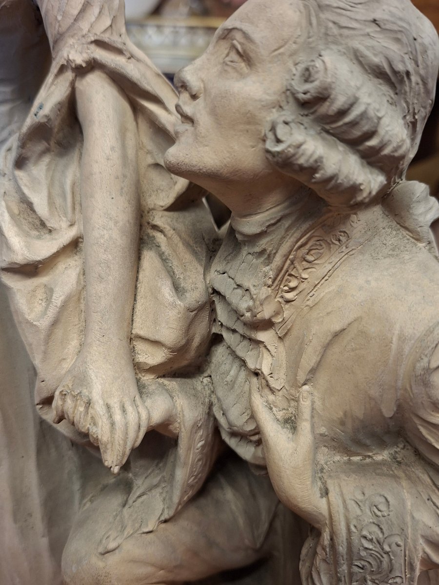 18th-century-style Courtly Couple, 19th-century Terracotta Sculpture-photo-2