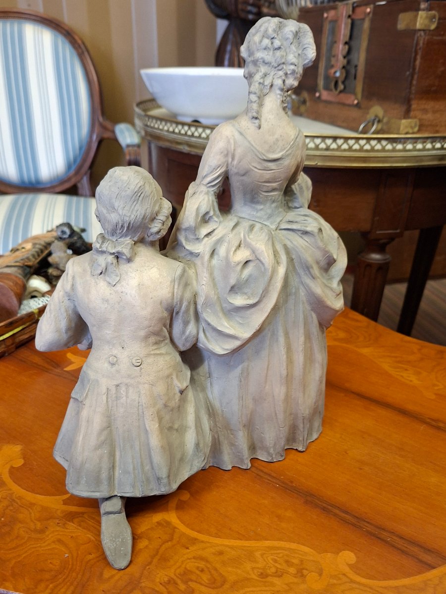 18th-century-style Courtly Couple, 19th-century Terracotta Sculpture-photo-3