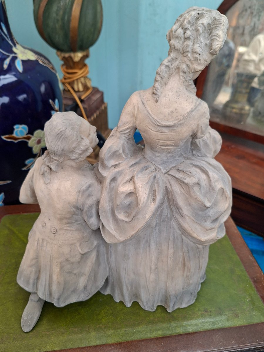 18th-century-style Courtly Couple, 19th-century Terracotta Sculpture-photo-5