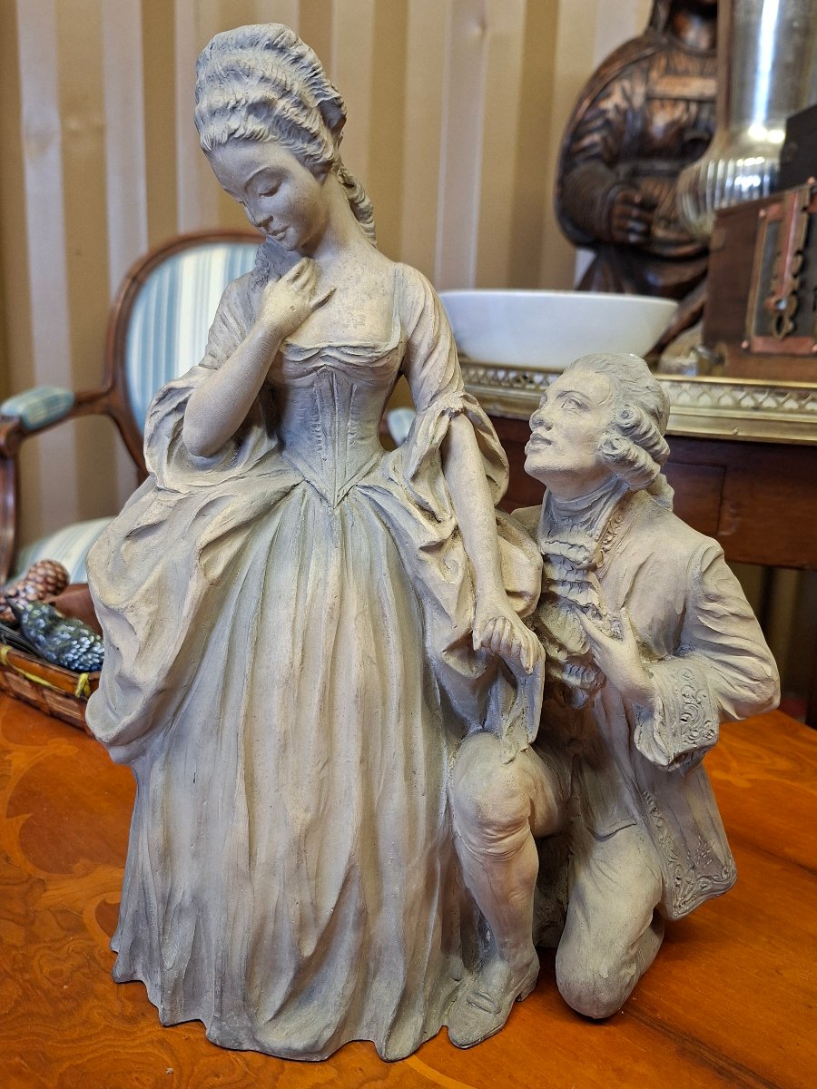 18th-century-style Courtly Couple, 19th-century Terracotta Sculpture