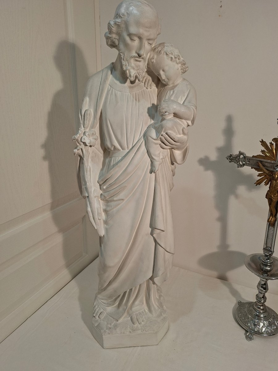 Saint Joseph And The Child, Painted Terracotta-photo-2