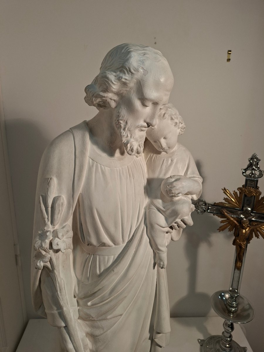 Saint Joseph And The Child, Painted Terracotta-photo-3