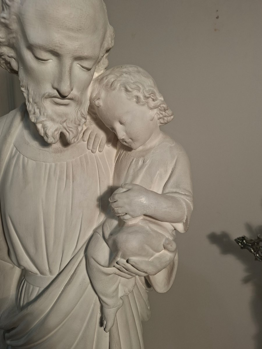 Saint Joseph And The Child, Painted Terracotta-photo-4