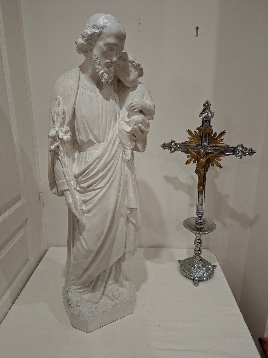 Saint Joseph And The Child, Painted Terracotta