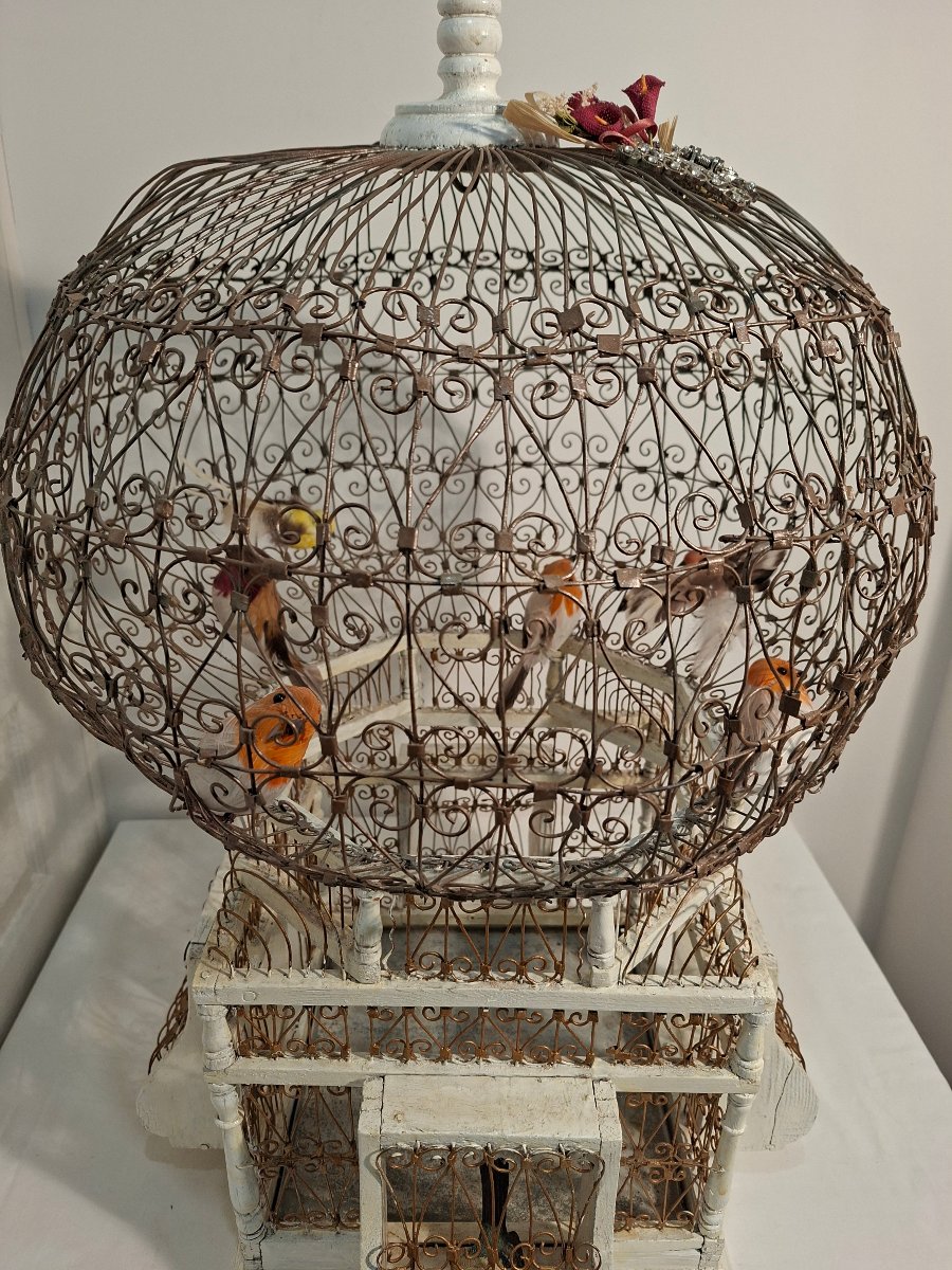 Cage à Oiseaux Décorative en Forme de Montgolfière vers 1900