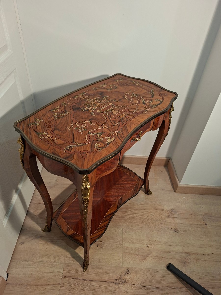 Table/Console en Marqueterie et Bronze Doré de Style LOUIS XV-photo-2
