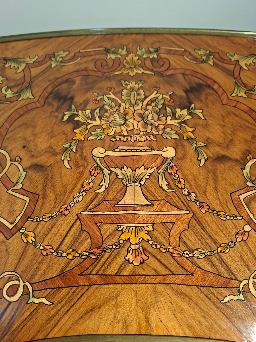 Table/Console en Marqueterie et Bronze Doré de Style LOUIS XV-photo-3