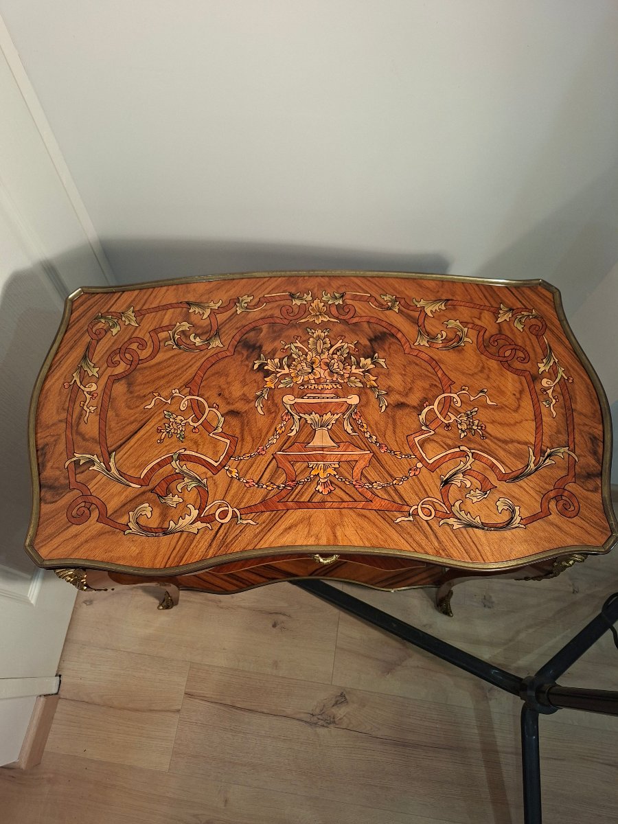 Table/Console en Marqueterie et Bronze Doré de Style LOUIS XV-photo-1