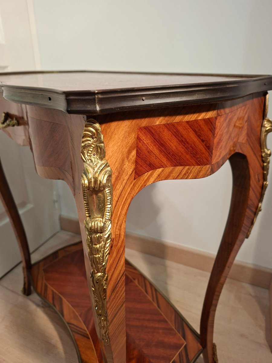 Table/Console en Marqueterie et Bronze Doré de Style LOUIS XV-photo-5