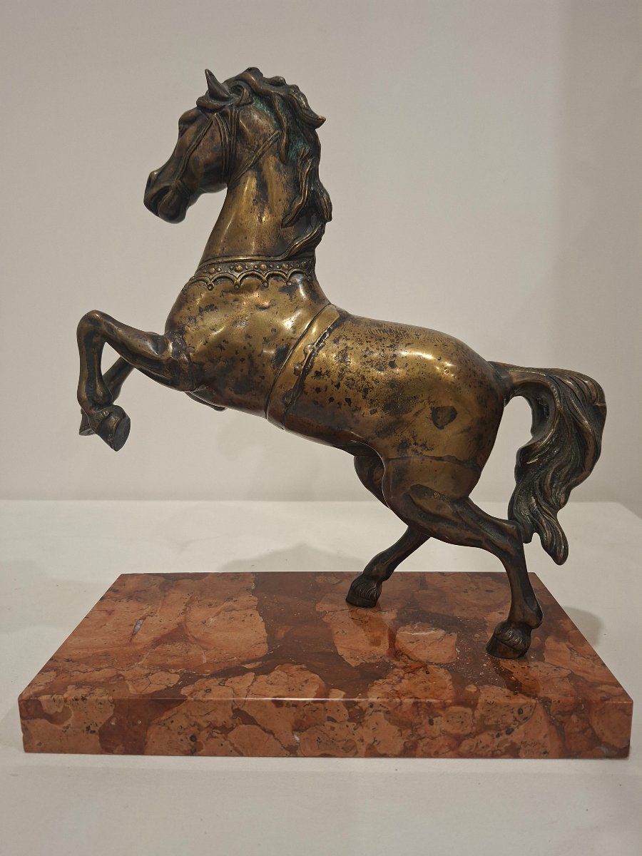 Paire de Chevaux Cambrés en Bronze Patiné, d'époque Art déco -photo-3