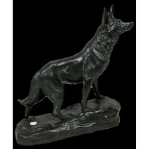 Chien en arrêt en bronze