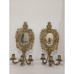 Louis XV Style 3-light Bronze Mirror Wall Lights