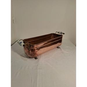 Jardiniere en Cuivre rose avec Poignées en Porcelaine Décorées 