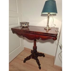 Table à Jeu ou Console en Acajou à Plateau Tournant