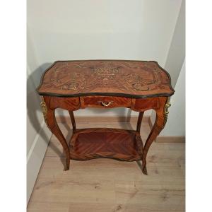Louis XV-style Table/console With Marquetry And Gilded Bronze