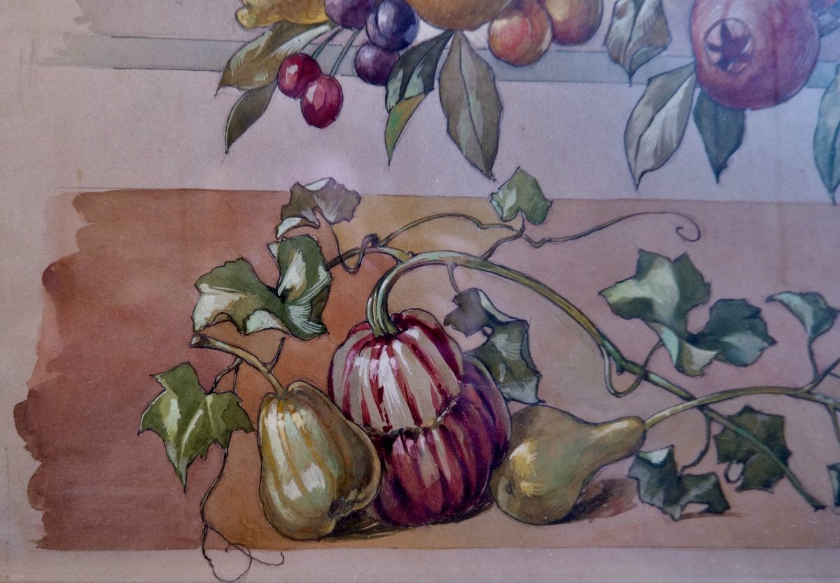 Anonyme fin XIXe siècle "Etude végétale" aquarelle et gouache - vers 1900 - Oeuvre exposée -photo-2
